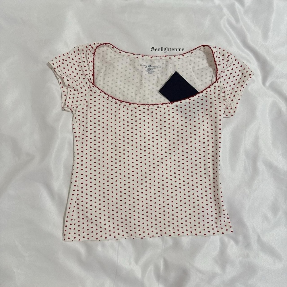 Brandy Melville red scallop trim & red hearts Ella top